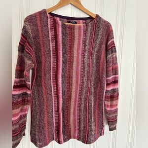 Chaps by Ralph Lauren M Pink Burgundy  Striped Long Sleeve Linen Blend Sweater